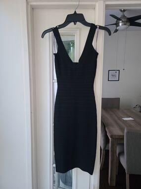 Herve Leger Black Round Neck Midi Bandage Dress